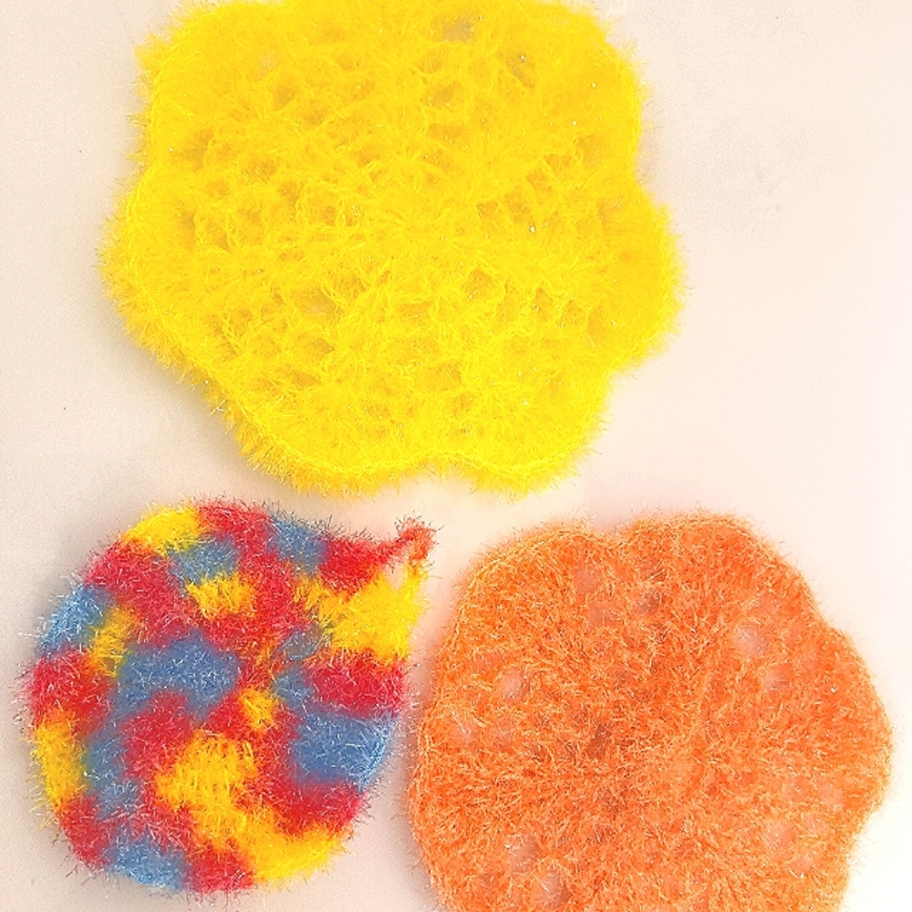 NWOT Colorful with Metallic Accents Handmade Scrubbies Set or soft Coasters